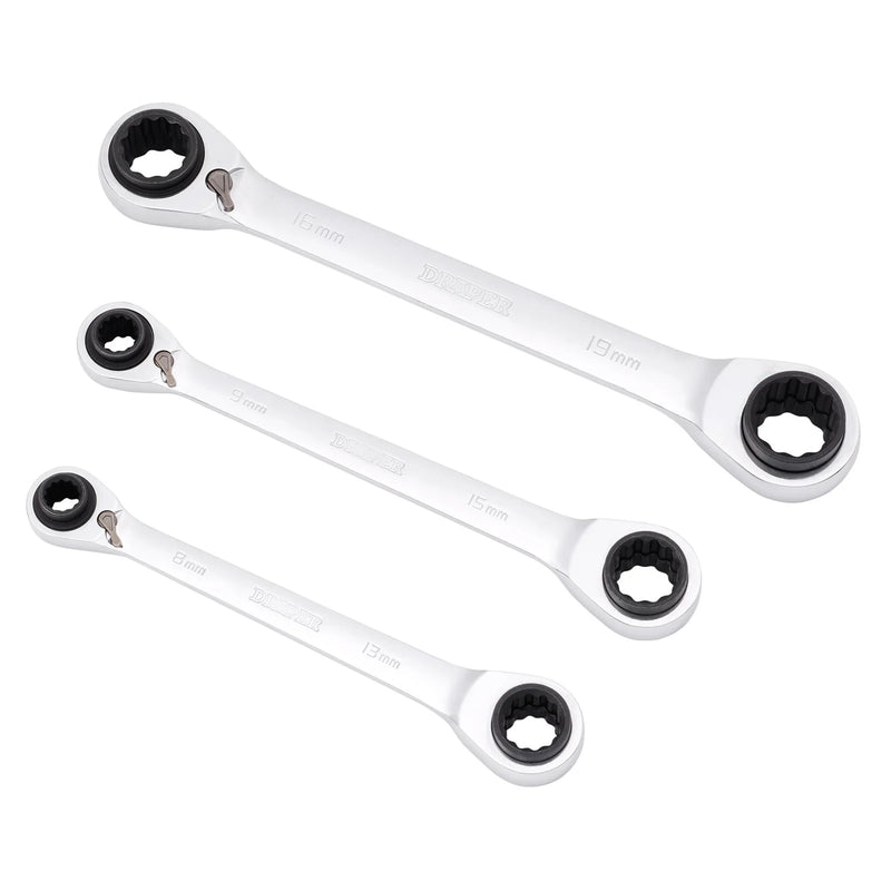 Draper Metric 4-in-1 Reversible Ratchet Spanner Set (3 Piece)