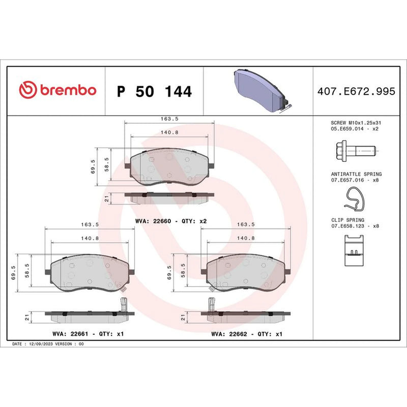 Brembo 4 x Front Brake Pad Set P50144