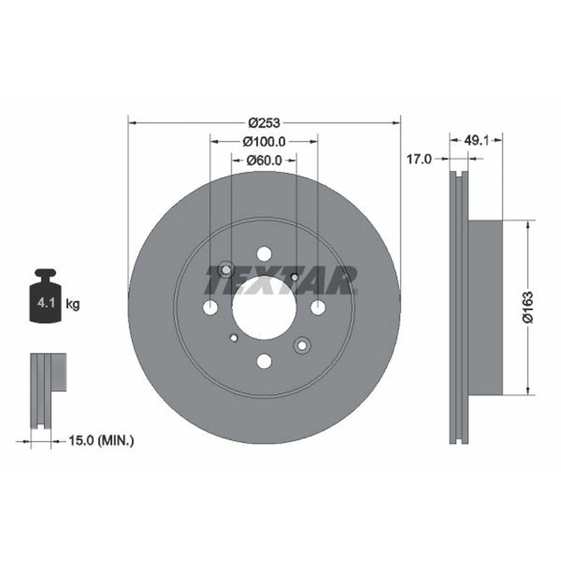 Textar 2 x Vented Front Brake Discs 92135303