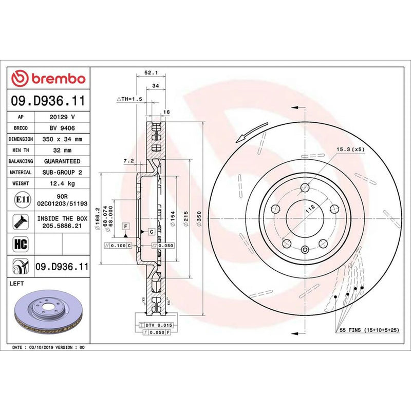 Brembo 2 x Slotted Front Brake Discs 09.D936.11