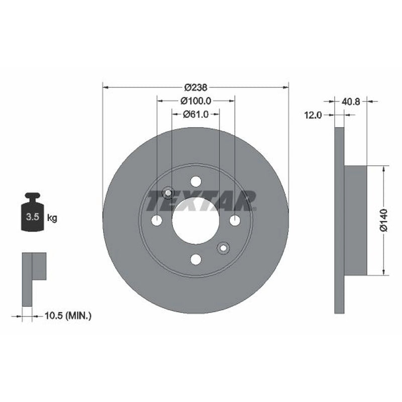 Textar 2 x Solid Front Brake Discs 92036103