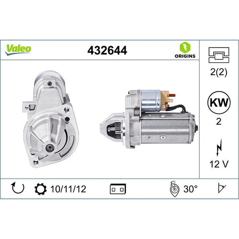 Valeo Starter Motor 12V 2kW Teeth 432644