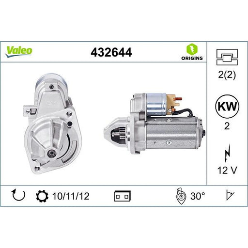 Valeo Starter Motor 12V 2kW Teeth 432644