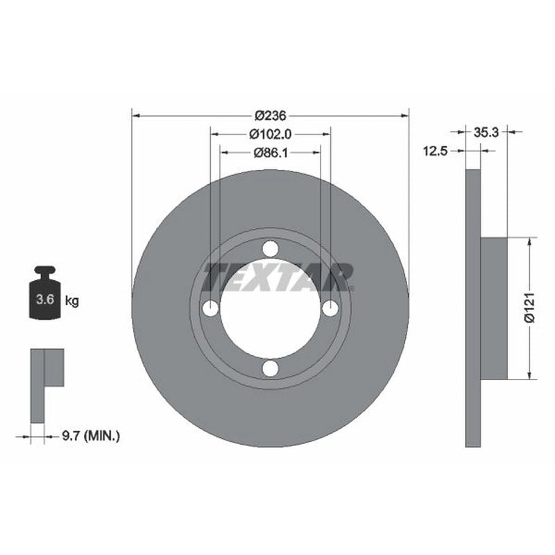 Textar 2 x Solid Front Brake Discs 92100303