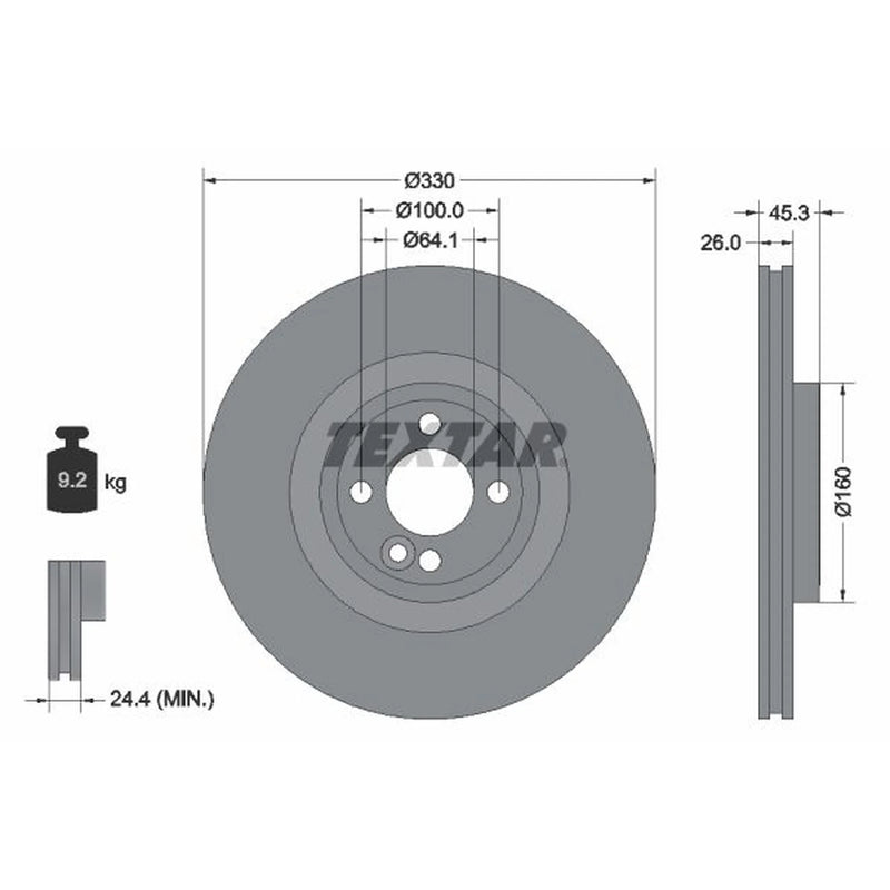Textar 2 x Internally Vented Front Brake Discs 92275403