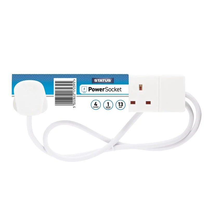 Status International® Extension Lead 240V 4-Gang 13A White 1m - S4W1MS12
