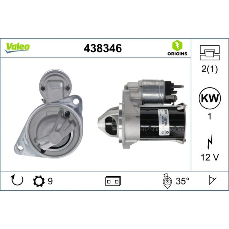 Valeo Starter Motor 12V 1kW 9 Teeth 438346