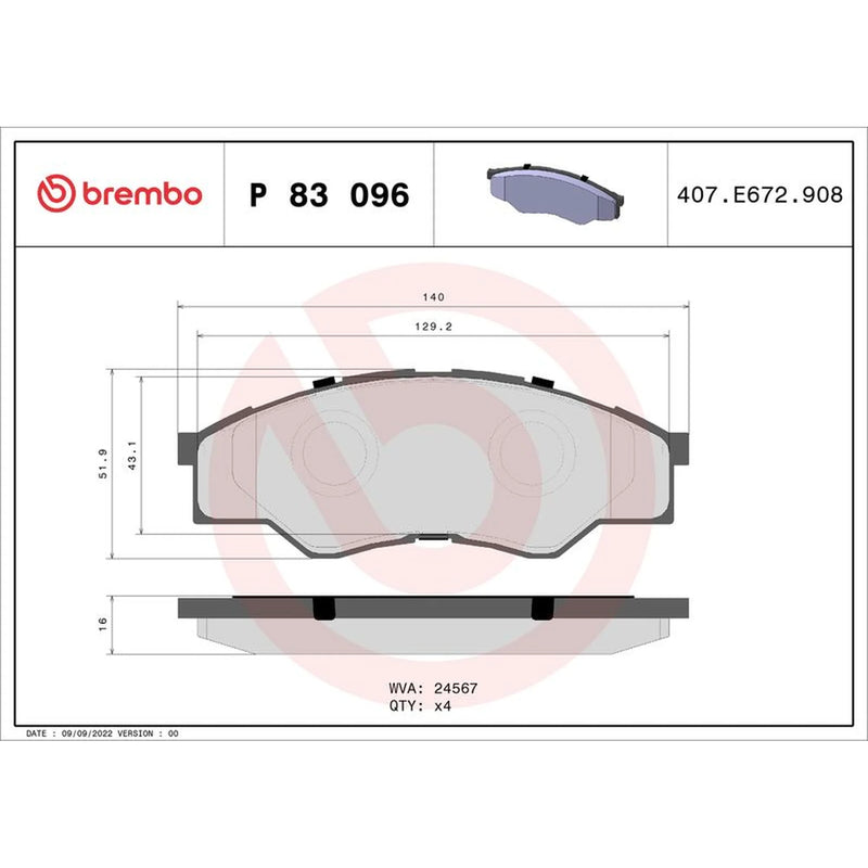 Brembo 4 x Front Brake Pad Set P83096