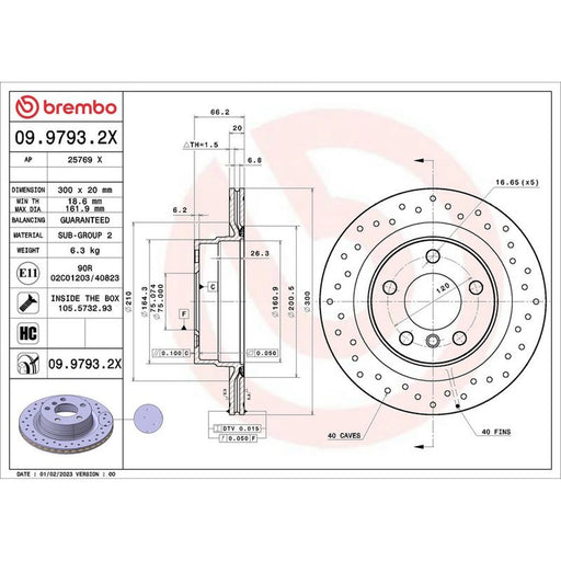 Brembo Xtra 2 x Perforated/Vented Rear Brake Discs 09.9793.2X