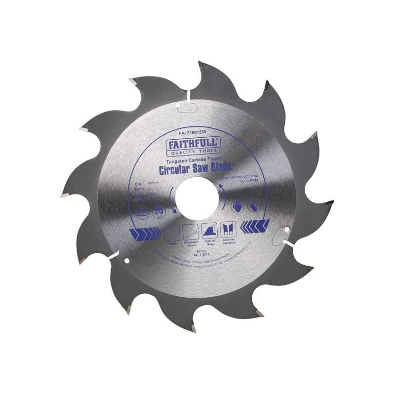 Faithfull TCT Circular Saw Blade 190 x 12T POS 16-30mm