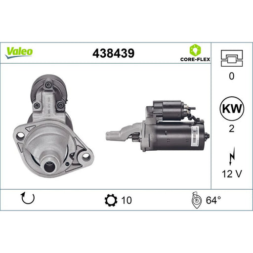 Valeo Starter Motor 12V 2kW 10 Teeth 438439