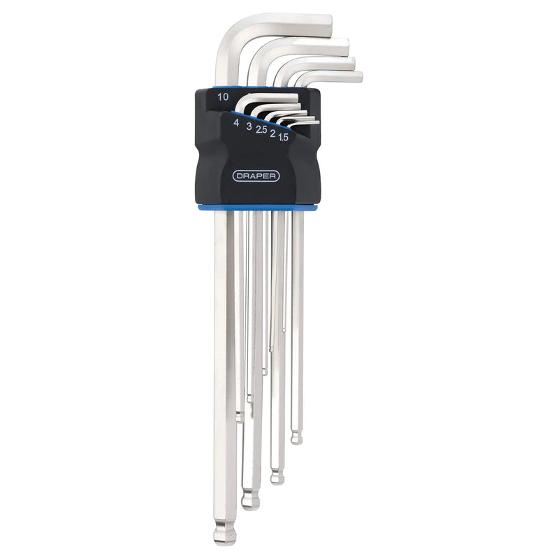 Draper Hex Key Set 9 Piece Extra Long Arm Chrome Vanadium Steel