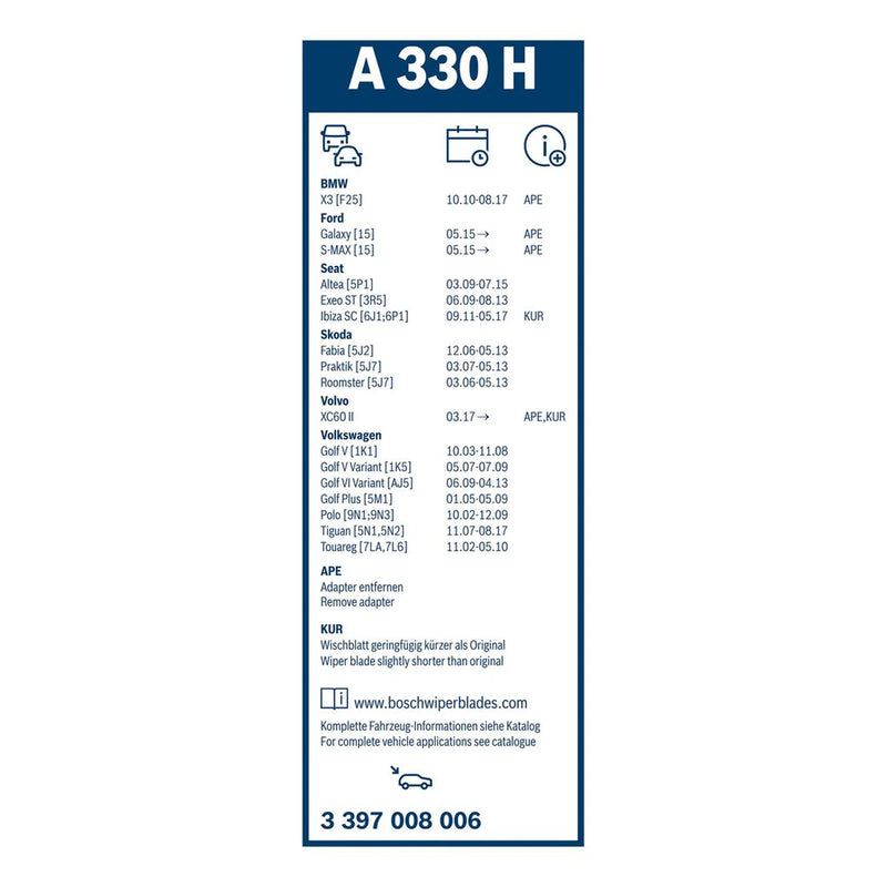 Bosch Aerotwin Wiper Blade 330mm — A330H OE 61627213241 EM2B17402AA 5339417