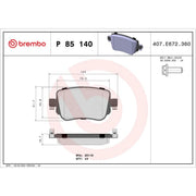 Brembo 4 x Rear Brake Pad Set P85140