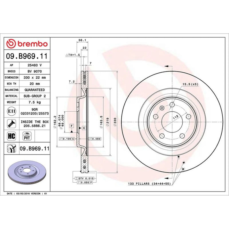 Brembo 2 x Rear Brake Discs 09.B969.11