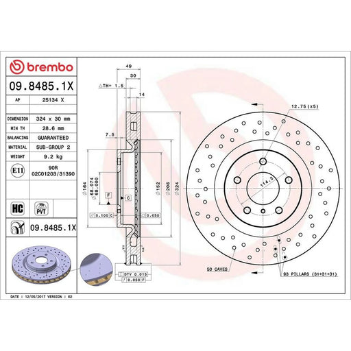 Brembo Xtra 2 x Perforated/Vented Front Brake Discs 09.8485.1X