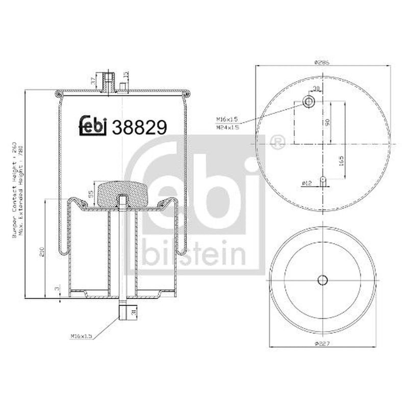 Febi Air Suspension Bellow 260mm Rear Right 38829