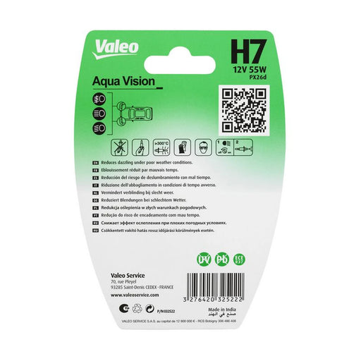 Valeo H7 Bulb Blister Aqua Vision 032522 032522