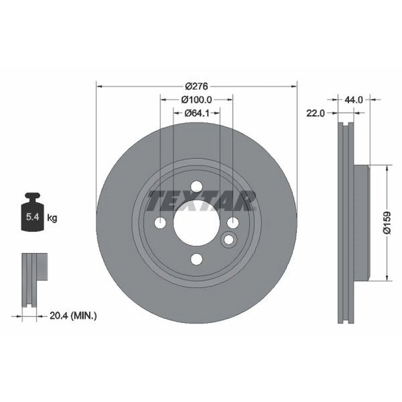 Textar 2 x Internally Vented Front Brake Discs 92262403