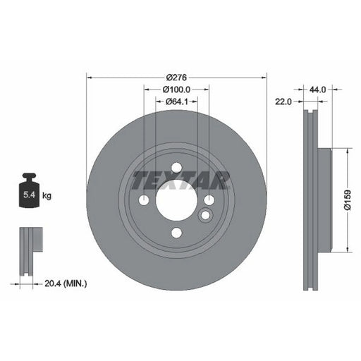 Textar 2 x Internally Vented Front Brake Discs 92262403