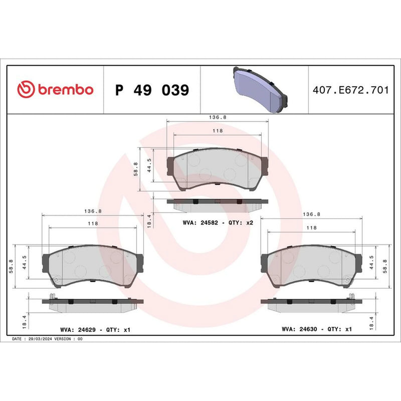 Brembo 4 x Front Brake Pad Set P49039