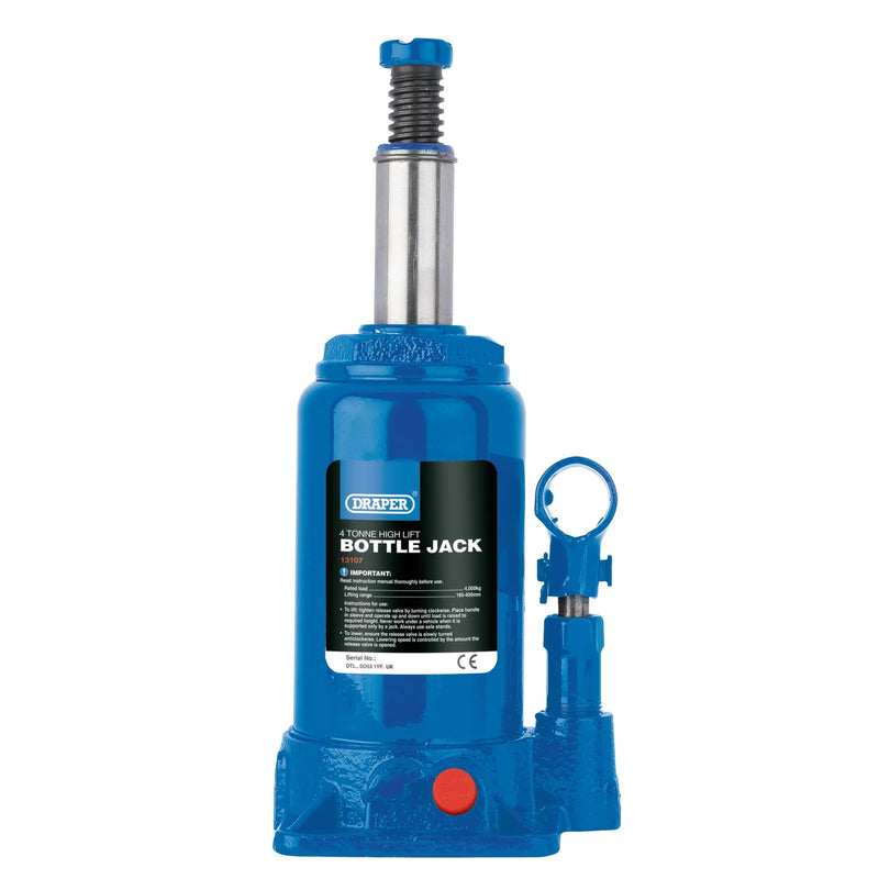 Draper High Lift Hydraulic Bottle Jack - 4, 10, 12 Tonne Capacity