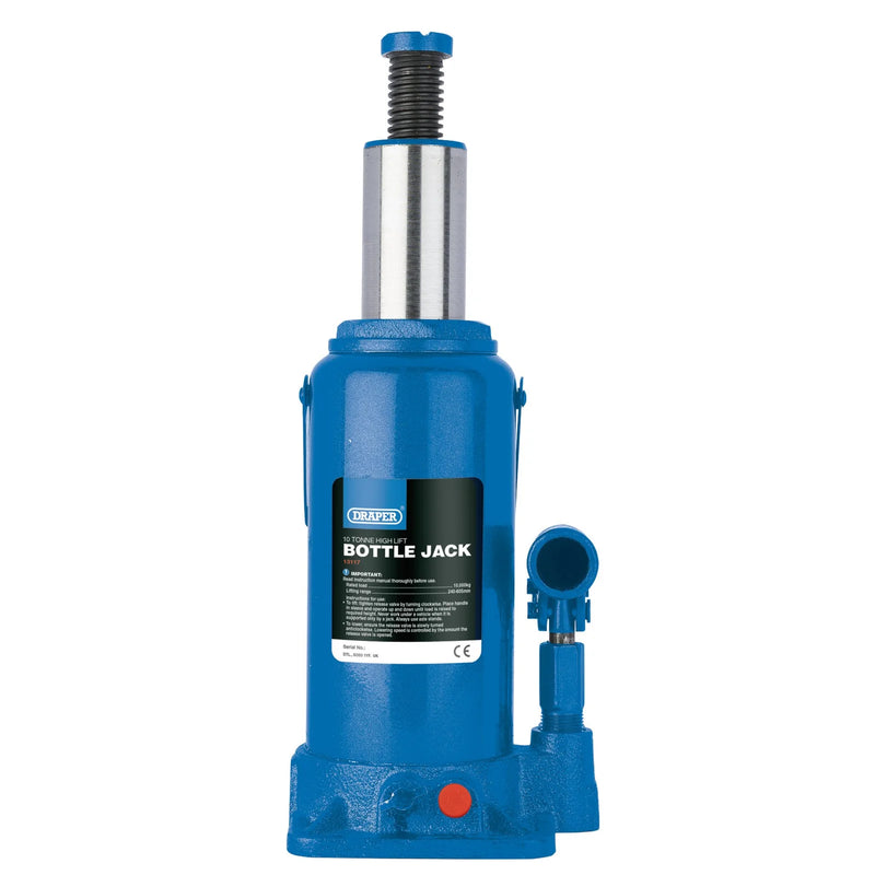 Draper High Lift Hydraulic Bottle Jack - 4, 10, 12 Tonne Capacity