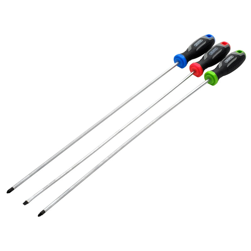 Draper Long Reach Screwdriver Set 3 Piece - Soft Grip Handles