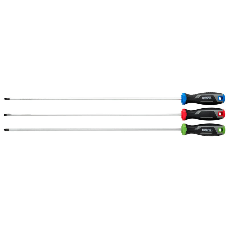 Draper Long Reach Screwdriver Set 3 Piece - Soft Grip Handles