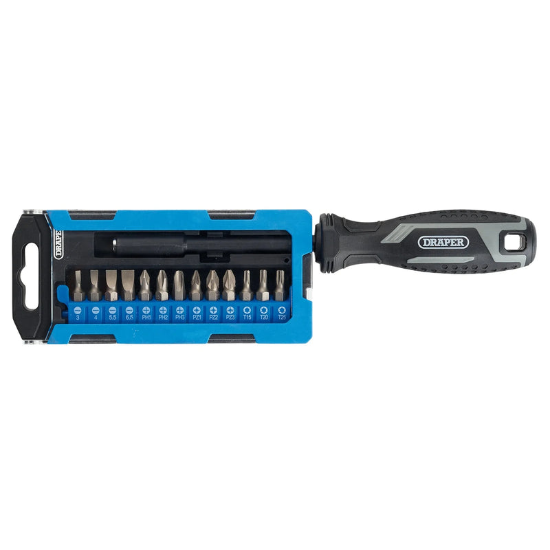 Draper Soft Grip Magnetic Screwdriver Bit Set 1/4" x 100mm 14 Piece
