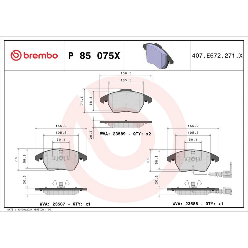 Brembo 4 x Front Brake Pad Set P85075X
