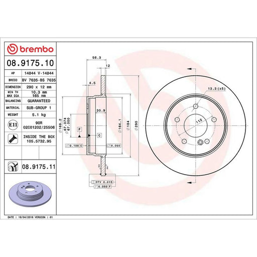 Brembo 2 x Rear Brake Discs 08.9175.11