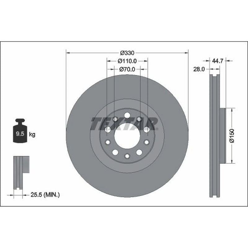 Textar 2 x Vented Front Brake Discs 92337905