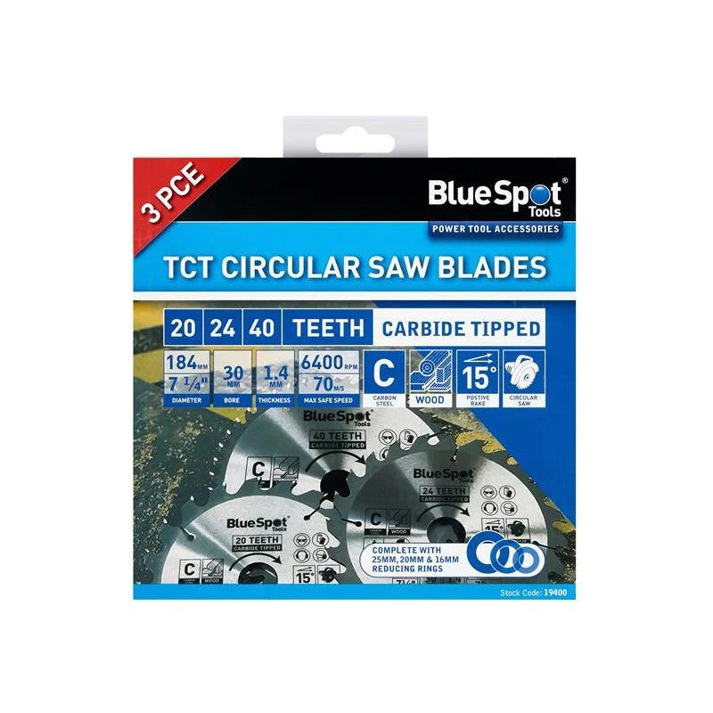 BlueSpot Tools Circular Saw Blade Set, 3 Piece 184-210mm