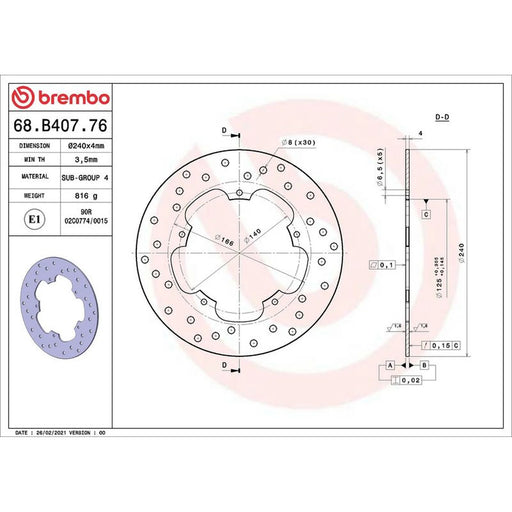 Brembo 2 x Rigid Rear Brake Disc Brake Discs 68B40776