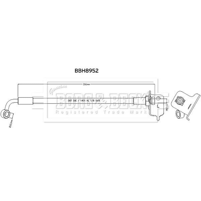 Borg & Beck Brake Hydraulic Hose Line Front Left BBH8952