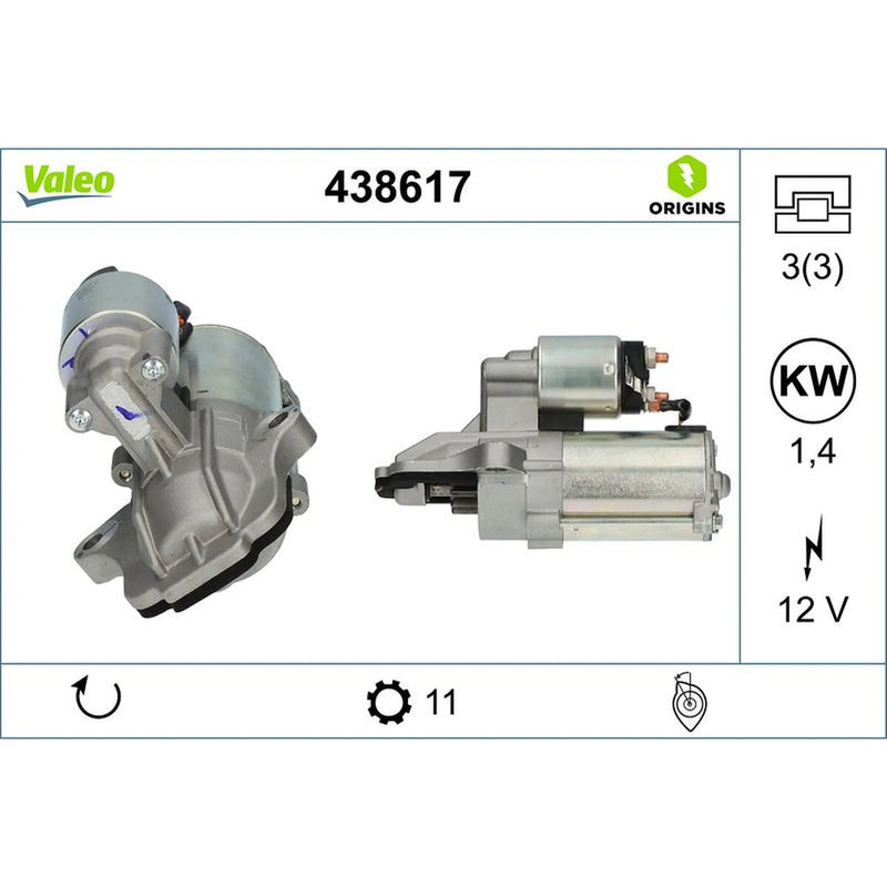Valeo Starter Motor 12V 1.4kW 11 Teeth 438617