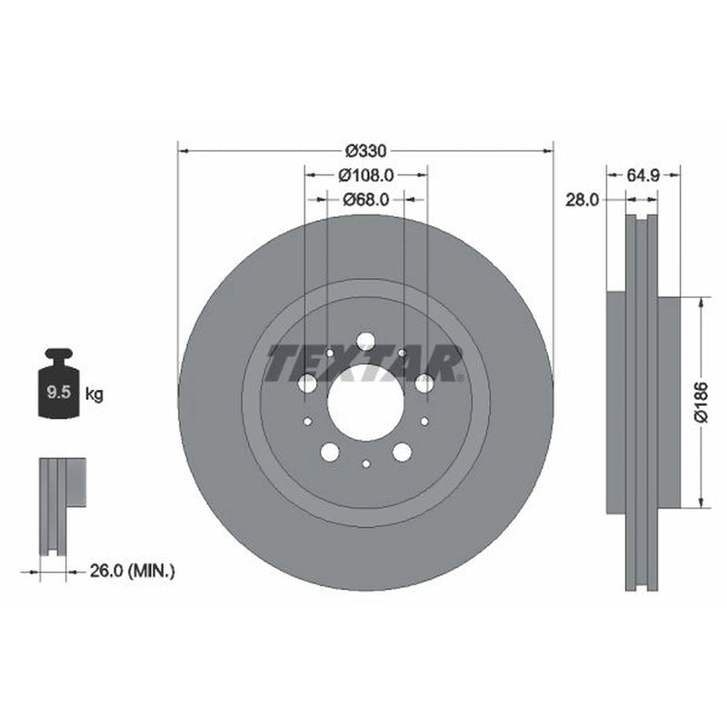 Textar 2 x Vented Rear Brake Discs 92178303