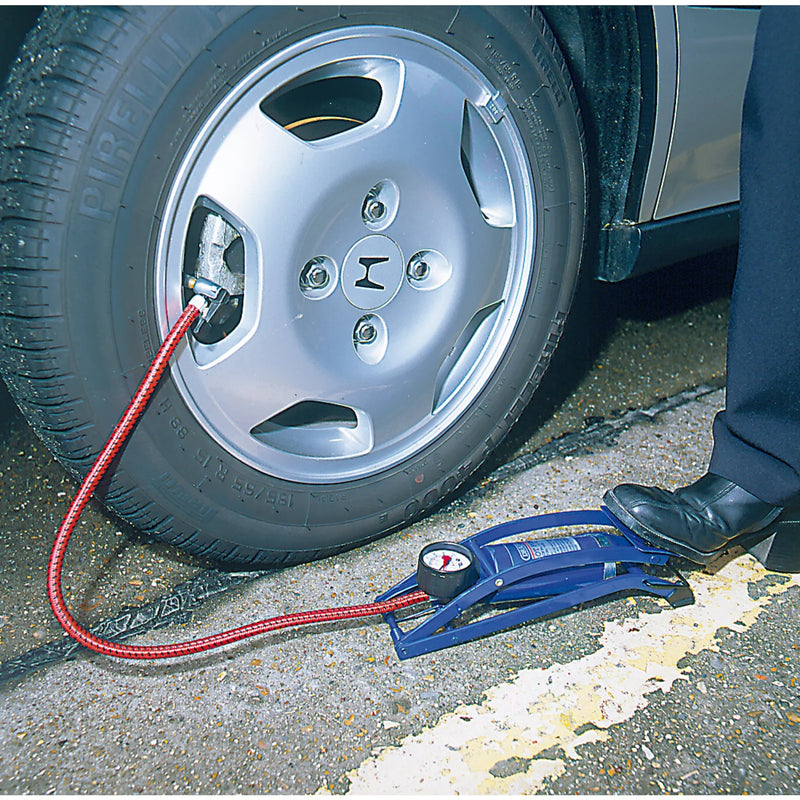 Draper Inflator Foot Pump 600mm Hose with Pressure Gauge