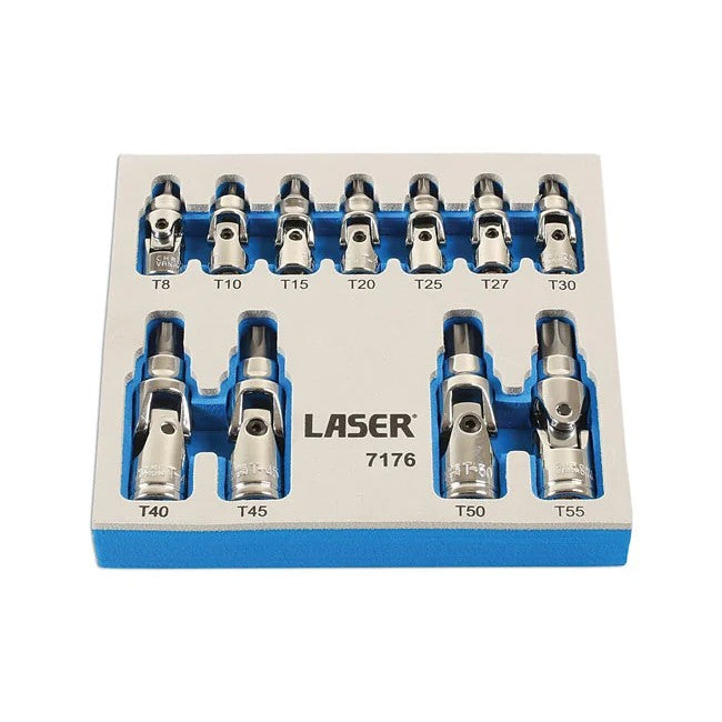 Laser Tools Tamperproof U/J Star Socket Bit Set 1/4"D, 3/8"D 11pc - PL