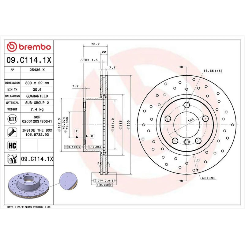 Brembo Xtra 2 x Perforated/Vented Front Brake Discs 09.C114.1X