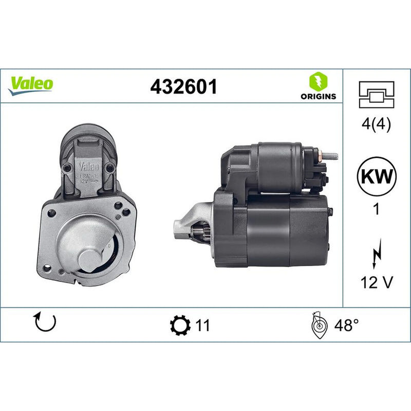Valeo Starter Motor 12V 1kW Teeth 432601