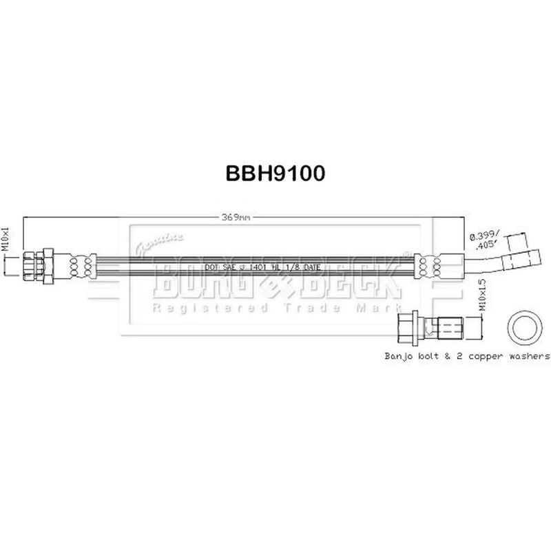 Borg & Beck Brake Hydraulic Hose Line Rear Left BBH9100