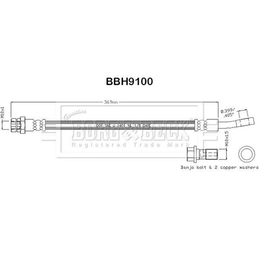 Borg & Beck Brake Hydraulic Hose Line Rear Left BBH9100
