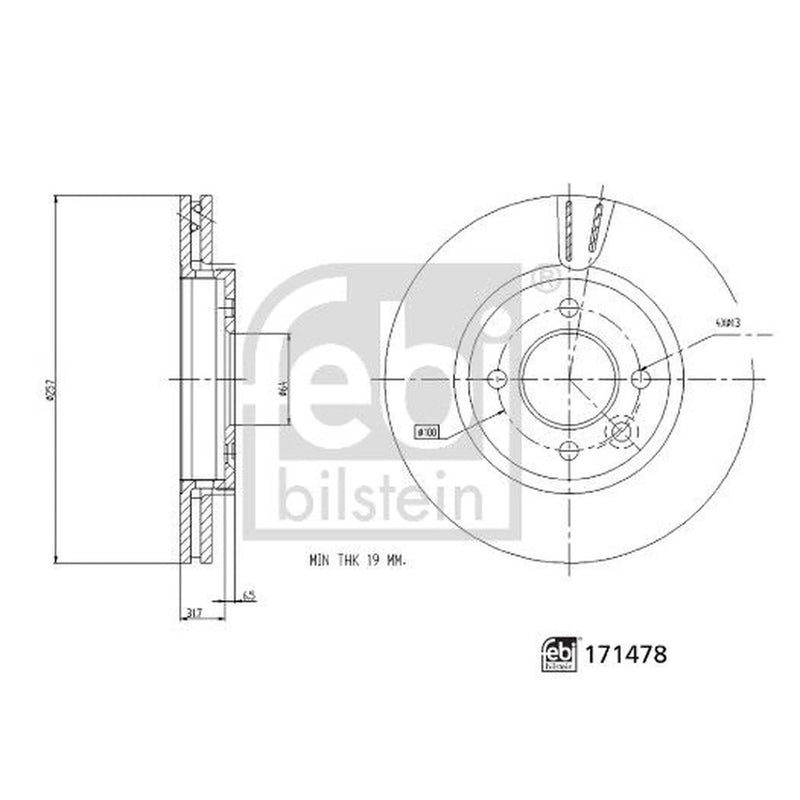 Febi 2 x Internally Vented Front Brake Discs 171478