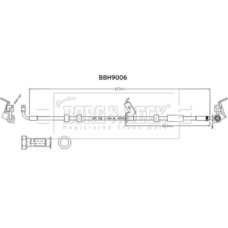 Borg & Beck Brake Hydraulic Hose Line Front Left BBH9006