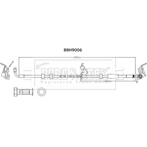 Borg & Beck Brake Hydraulic Hose Line Front Left BBH9006