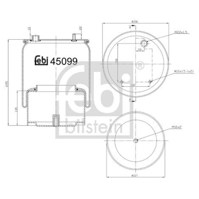 Febi Air Suspension Bellow 227mm Rear 45099
