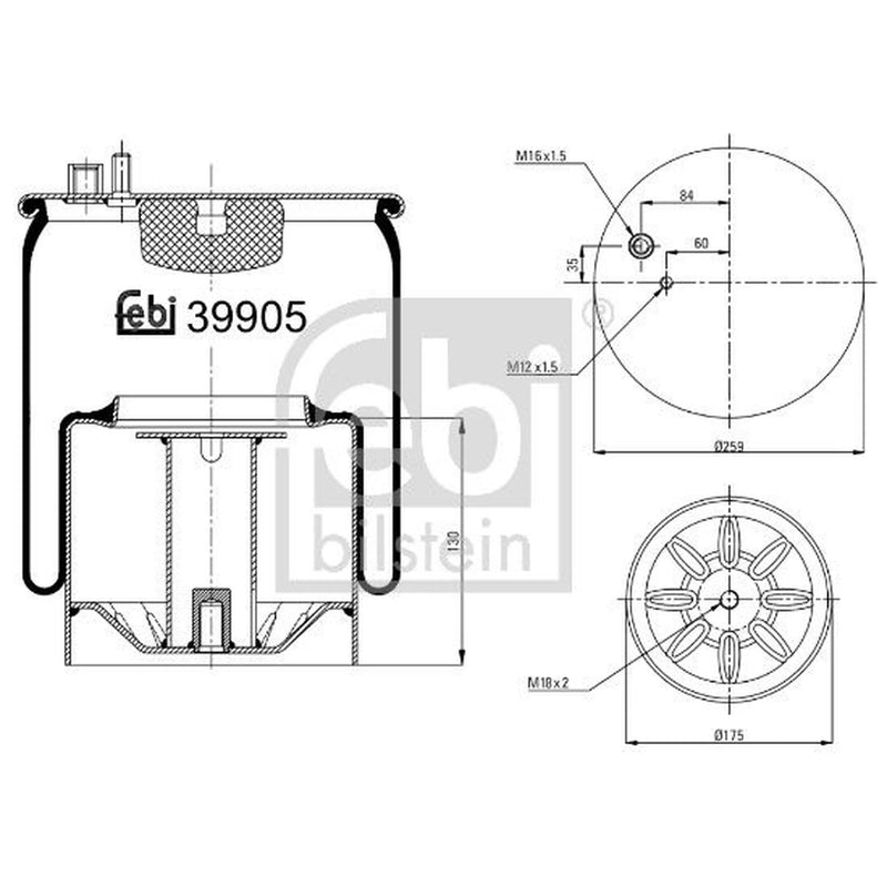 Febi Air Suspension Bellow 175mm Rear Right 39905