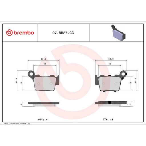 Brembo 2 x Rear Brake Pad Set 07BB27CC